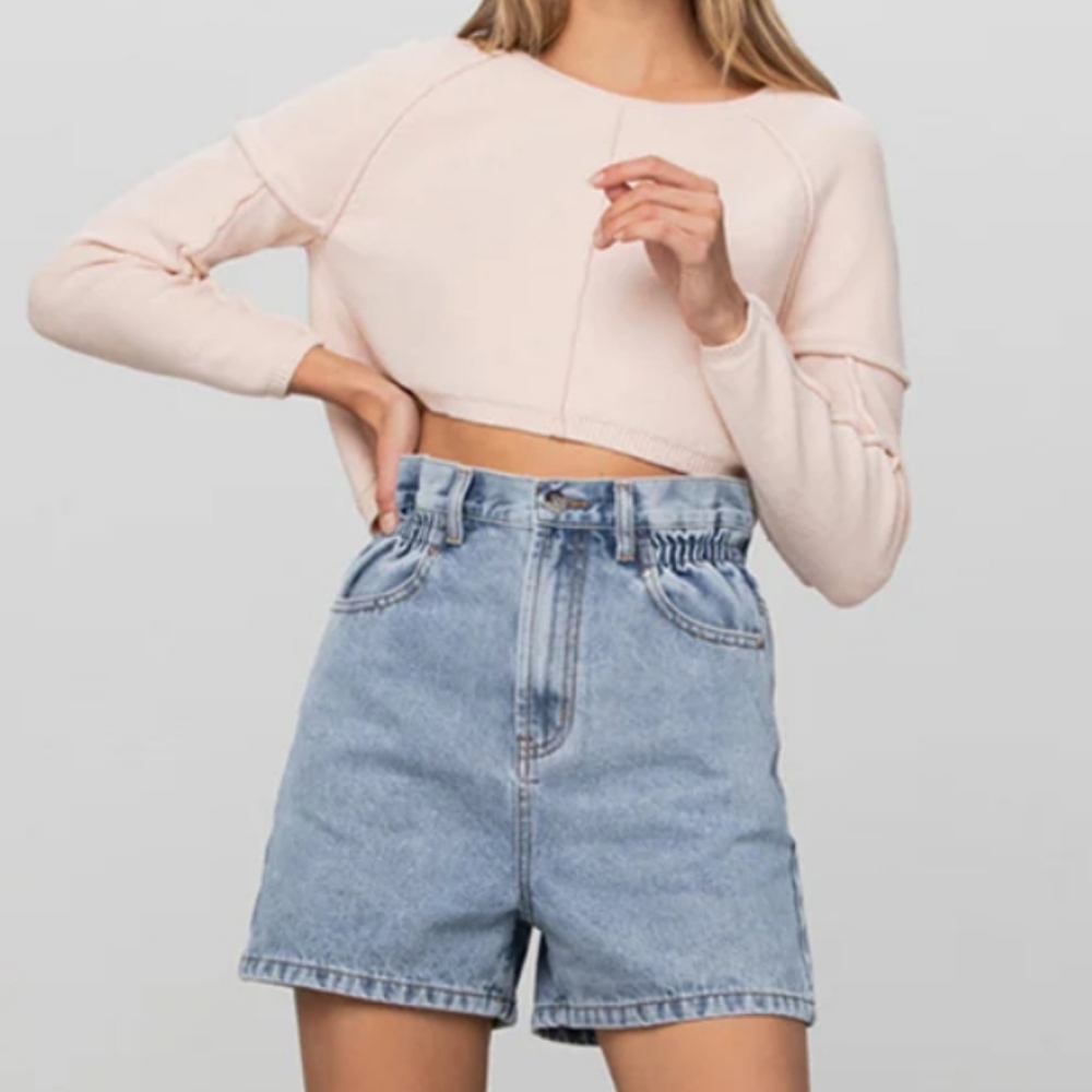 Like new Insane Gene Lily Super High Rise paper bag shorts size L light denim